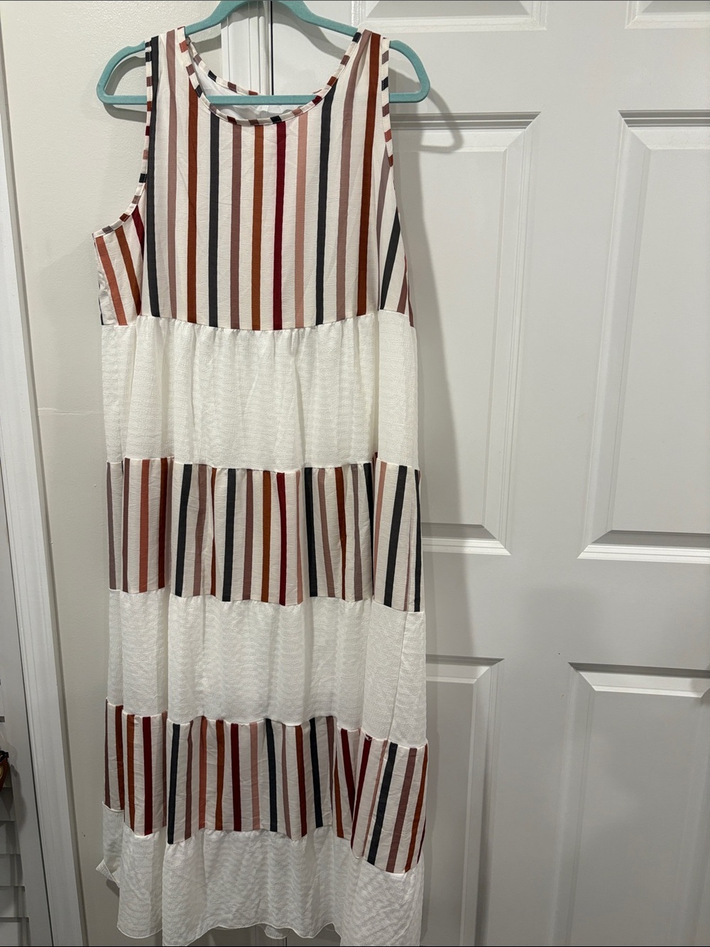 SHEIN White Tiered Maxi Dress with Multicolor Stripes
